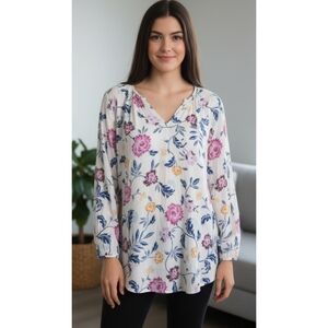 Old Navy Floral Split Neck Long Sleeve Blouse